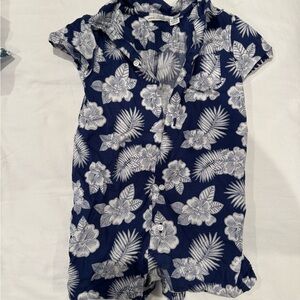 Janie and Jack Navy and White Floral Button-Down Romper